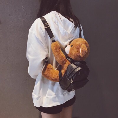 Cute faux leather bear backpack Punk rock teddy bear backpack faux leather – PlushThis  main image 2