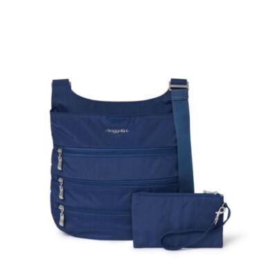 BAGGALLINI triple zipper nylon RFID protection crossbody bag + pouch 2 PC SET