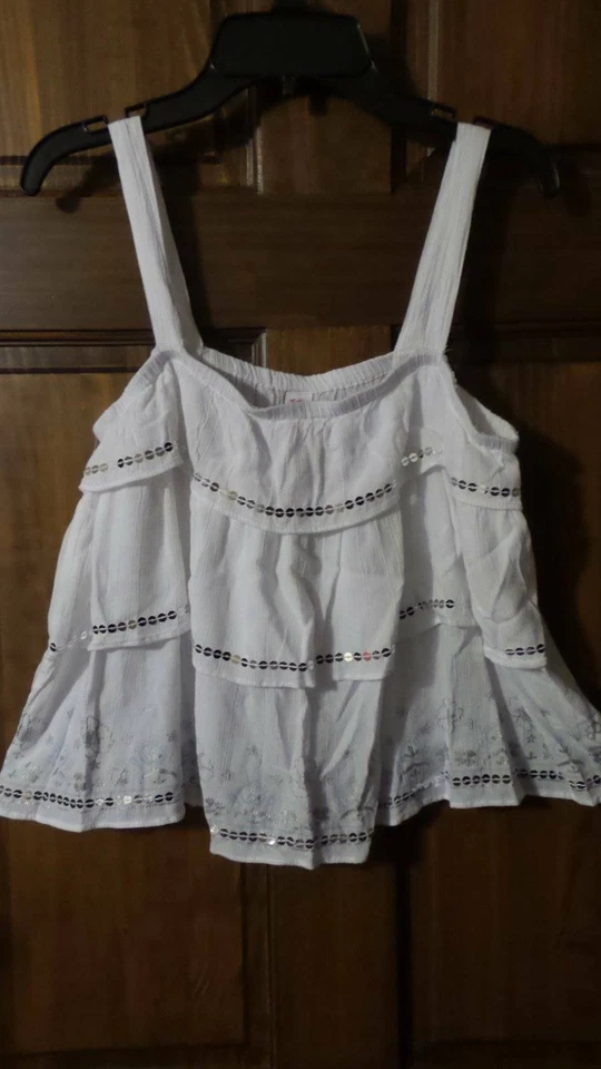 NWT ~ JUSTICE White flowing top Pull-on skirt Silver sequins Summer  Girls 14 16 - Image 2 of 4