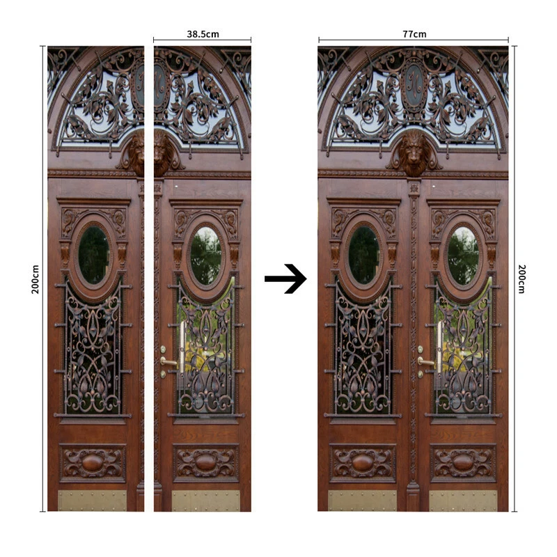 Papel pintado adhesivo para puerta de hierro autoadhesivo 3D vintage para puerta de dormitorio Foto 3 de 4