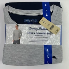Tommy Bahama Pajamas Men's L Blue Grey Waffle Lounge Set 2-Piece Pants Shirt