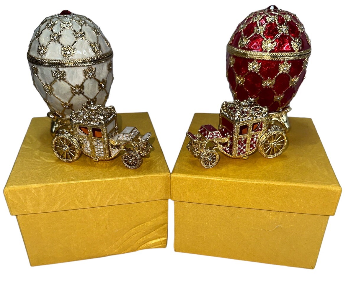 Fabergé Style Egg Lot Jewelry Box Russia Carriage White Red ФАБЕРЖЕ
