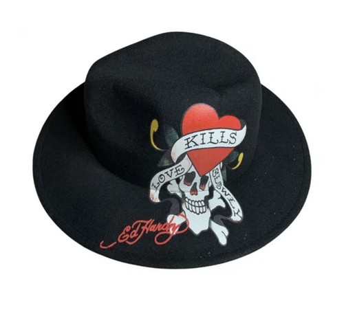 Ed Hardy Fedora Cowboy Hat Skull Tattoo 