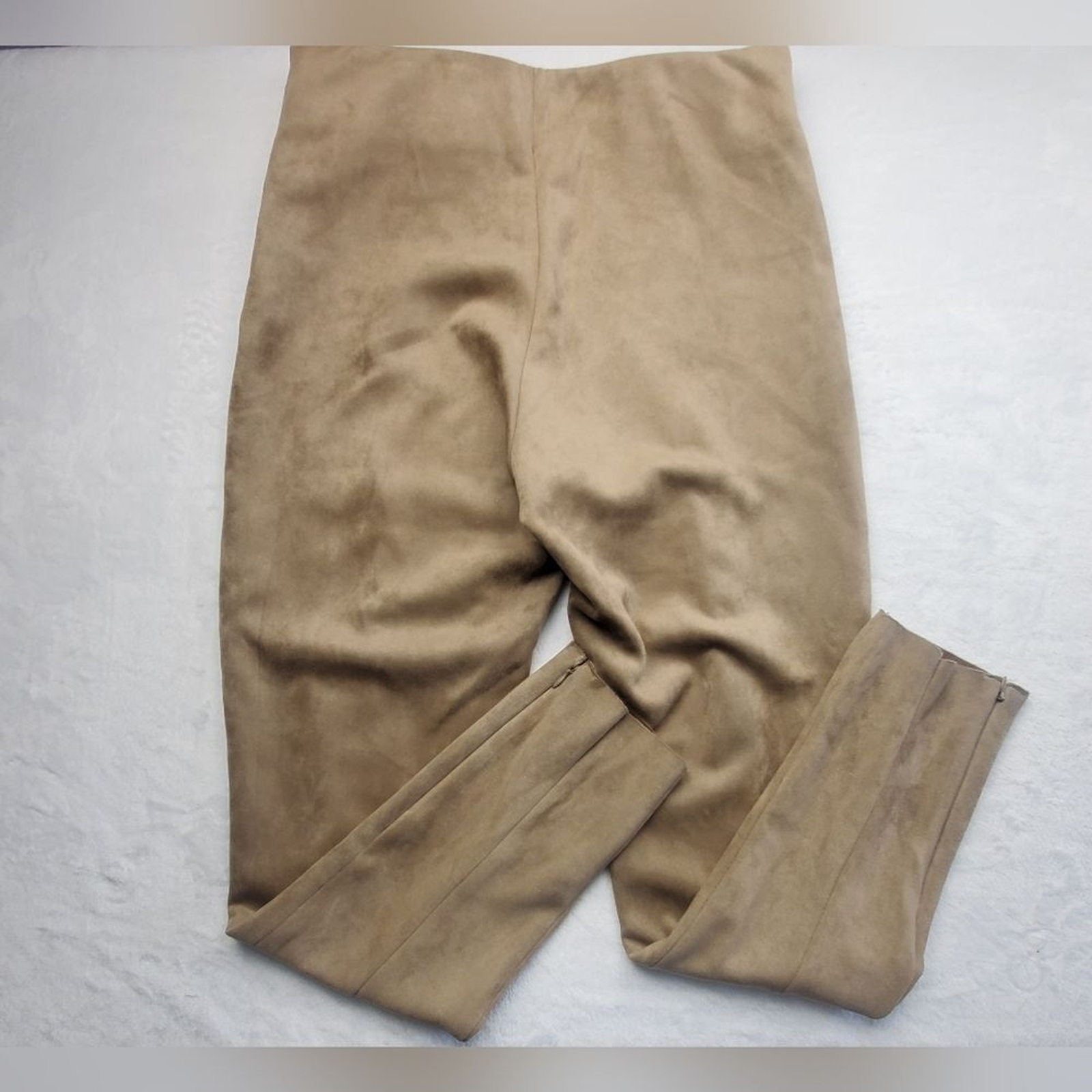 Zara Faux Suede High Rise cropped Pants tan Size L thumbnail 9