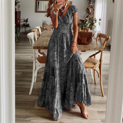 grey summer maxi dress Shores Stripe Linen Maxi Dress