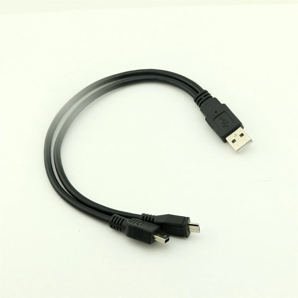 1x USB A Male to Mini & Micro USB 5 Pin Adapter Dual Plug Splitter Charger Cable - Image 4 of 4