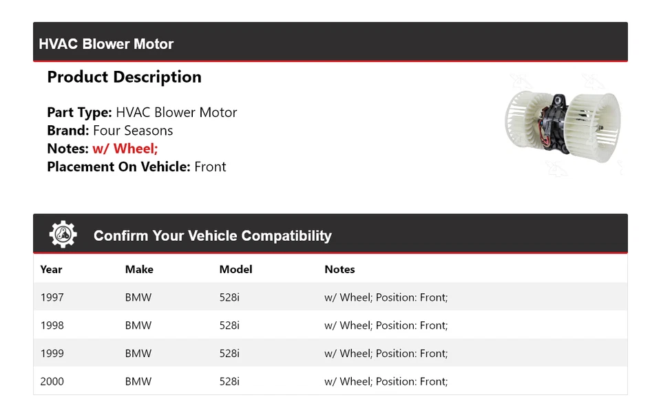 Motor soplador delantero 4 estaciones 1998 1999 para BMW 528i 1997-2000 Foto 2 de 4