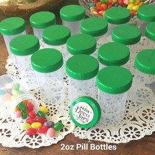 10 Pill Bottle Jars Green Cap Lid Party Favor 2 oz Container 4314 DecoJars USA