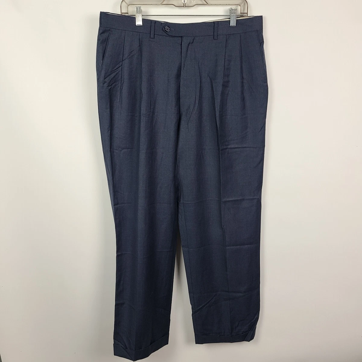 Santorelli Dress Pants Mens 34x30 Blue Pleated Cuffed Como 2 Luxury Serge  Slacks | eBay