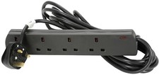 Image of Mercury 430.835UK 4 Gang 0r Socket Extension Lead, 5.0m Black, 13A UK Plug