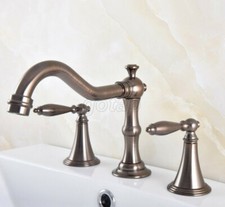 Widespread Bathroom Faucet Basin 3 Hole Vanity Sink Mixer Tap Brown Bronze
