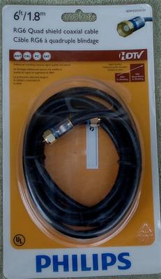 Philips 6-foot RG6 Quad-Shield Coaxial Cable - HDTV Optimized - NEW - SDW5202W