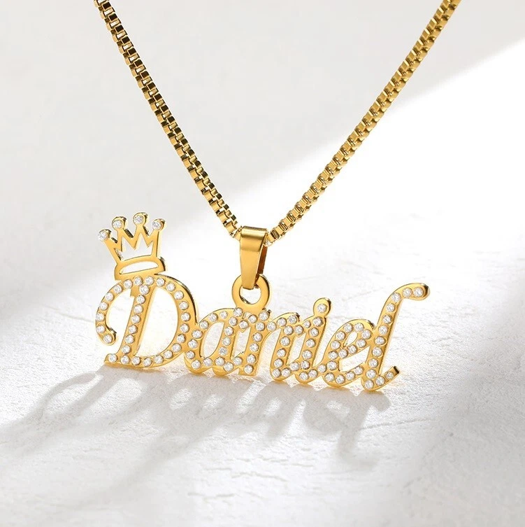 Custom rhinestone cheap name necklace