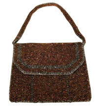Vintage Copper Colored Seed Bead Clutch Purse Evening Black Tie Beautiful Bag