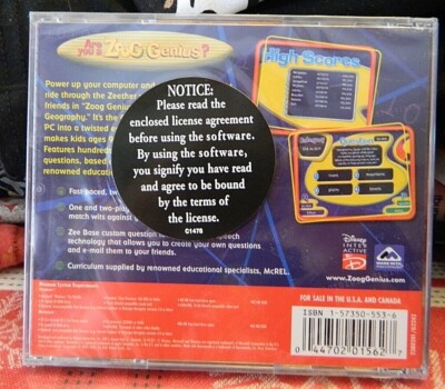 Disney Zoog Genius Math Science Technology PC CD-ROM for Windows