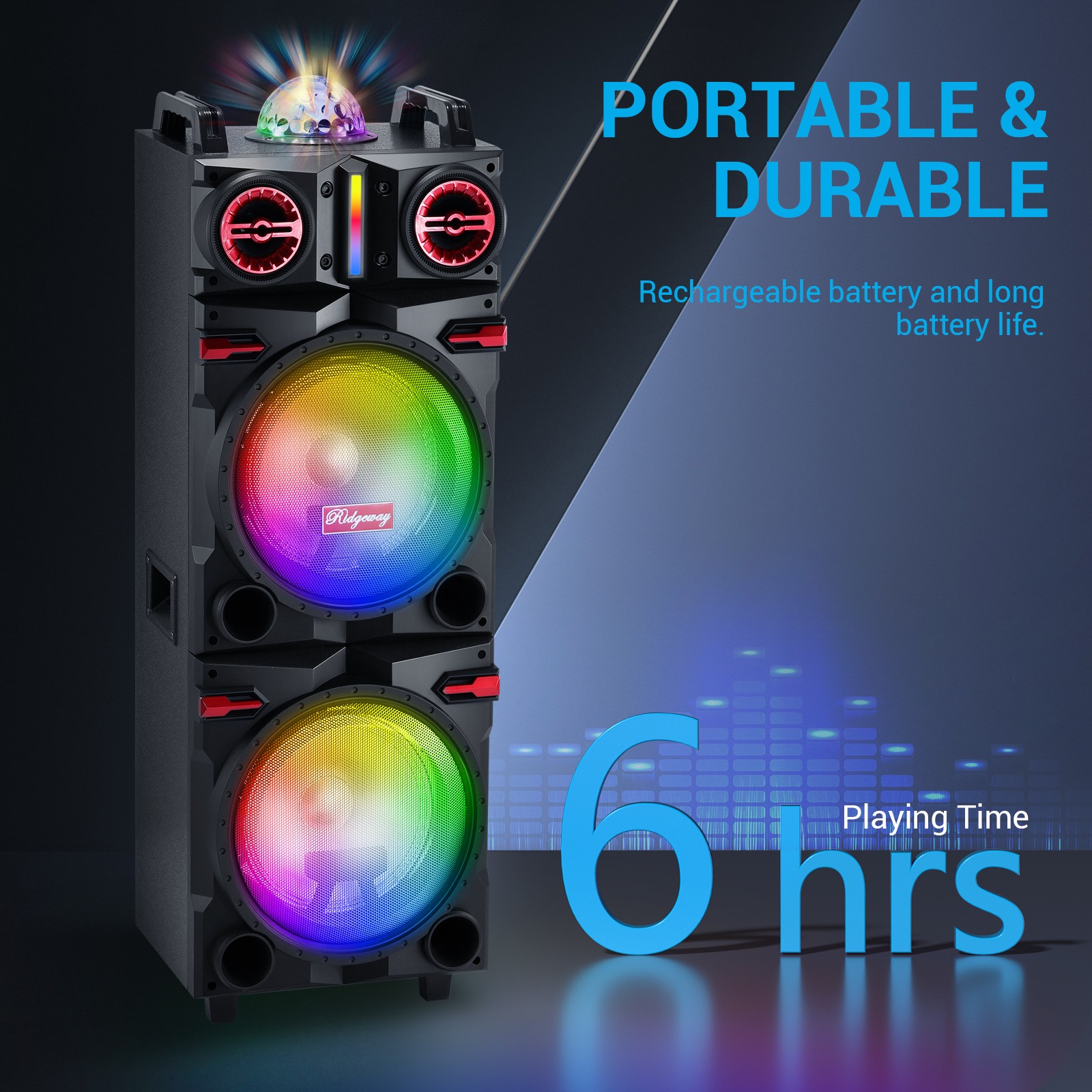 9000W Dual 10'' Bluetooth Speaker Subwoofer Heavy Bass Sound System Party w/ Mic