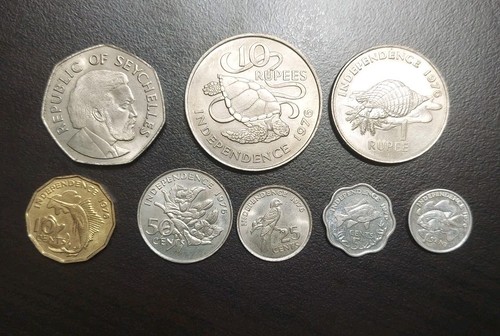 1976 SEYCHELLES COMPLETE 8 COIN SET KM 21-28 INDEPENDENCE RARE AU UNC HIGH GRADE