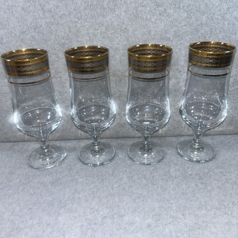 Cristellera Fratelli Fumo Wine Glass Gold  & Silver Trim 12oz. Set Of 4