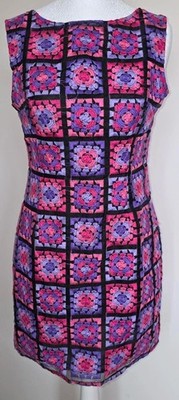 LYDC. Embroidered granny square boho dress. Pink/Purple. UK 12