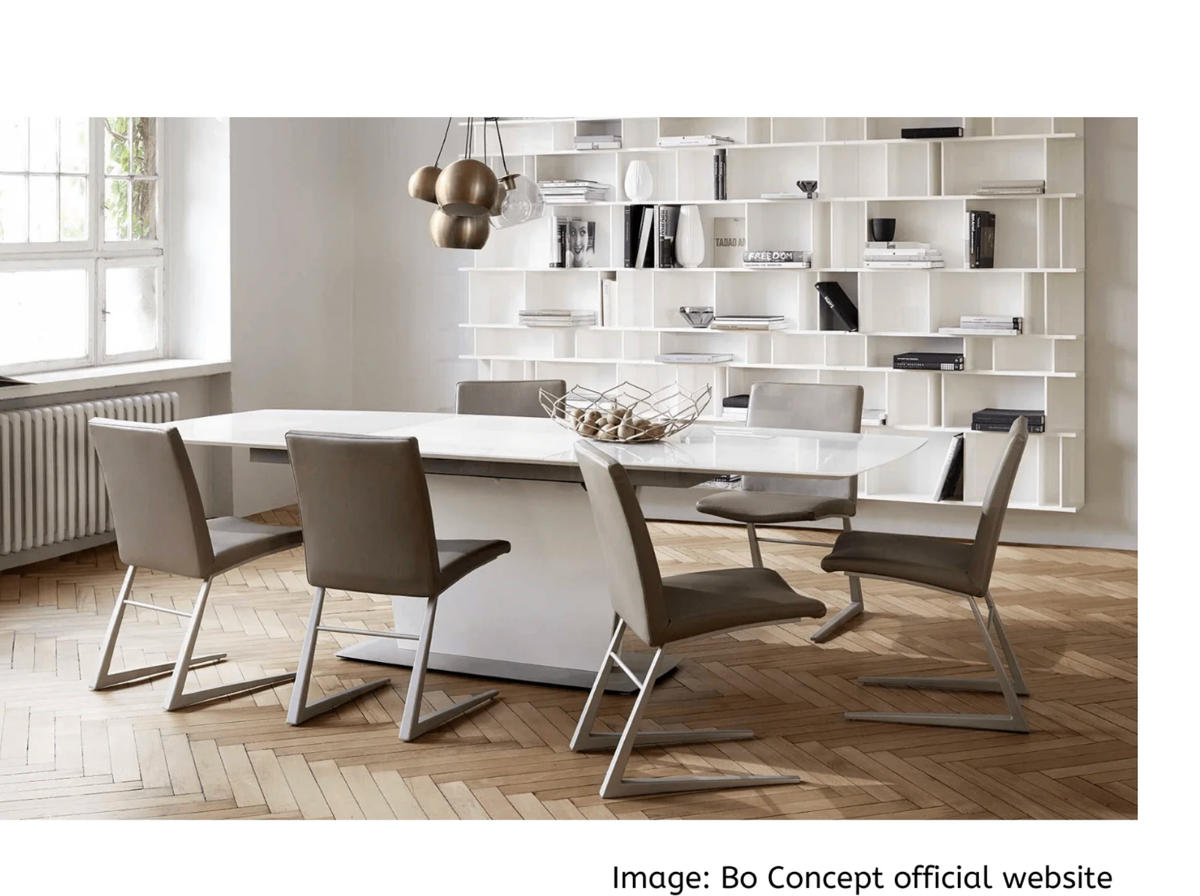 BoConcept Milano White Glass Extendable Dining Table – Modern