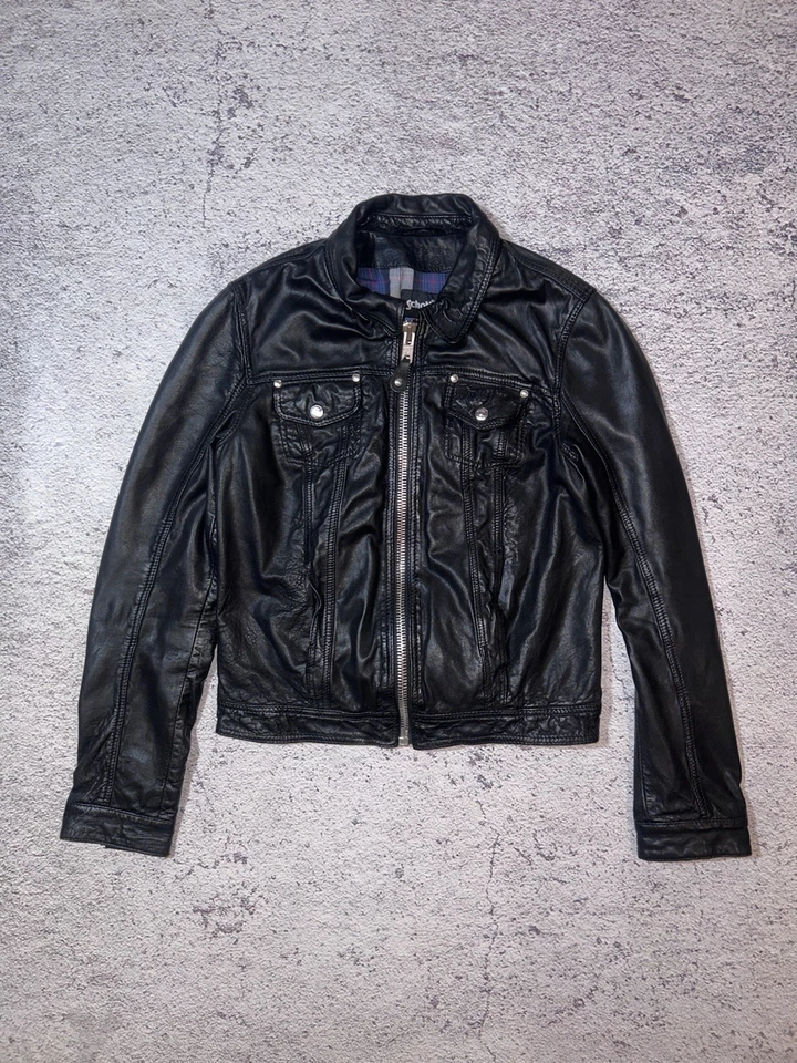 Chaqueta de cuero negra para motociclista Schott NYC - piel de cordero - Imagen 1 de 4