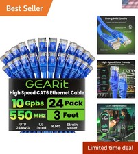 High-Performance 24-Pack Cat 6 Ethernet Cables - 3ft 10Gbps Blue Network Cables