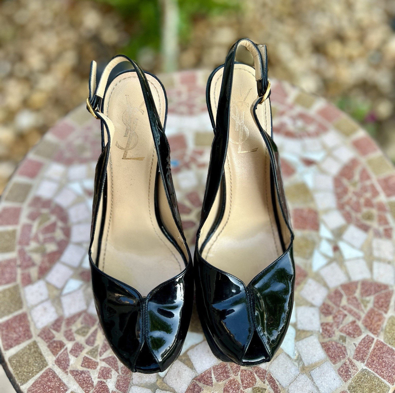 Yves Saint Laurent YSL Tribute Sling Back tacco a spillo pelle verniciata taglia 37