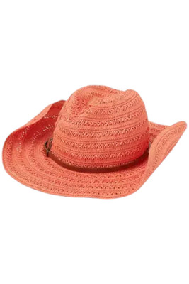 Vince Camuto Women's Open Weave Cowboy Hat Coral
