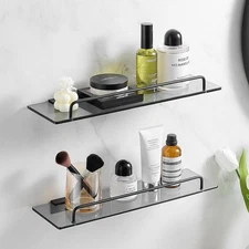 Bathroom Glass Shelf 15.7In Bathroom Shelves Wall Mounted Tempered Glass