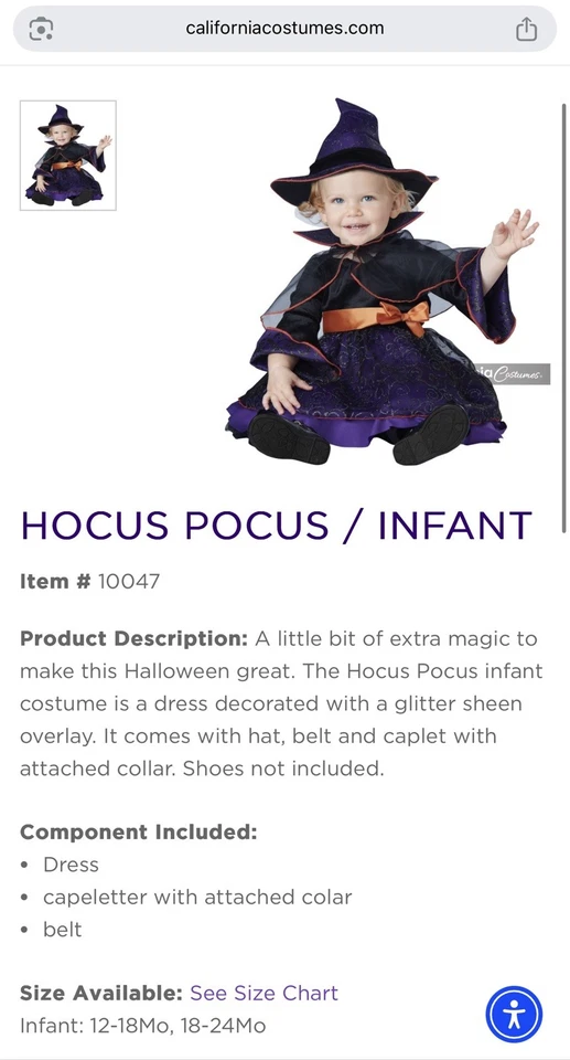 Hocus Pocus Infant Toddler Witch Dress ONLY from California Costumes Collection - Image 2 of 4
