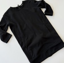 Athleta Women  s S Cozy Karma Back Zip Sweatshirt Dress 3/4 Sleeve Black Pockets