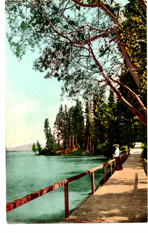 RUBICON POINT, LAKE TAHOE, CALIFORNIA. CA. WOMAN ON BRIDGE. 