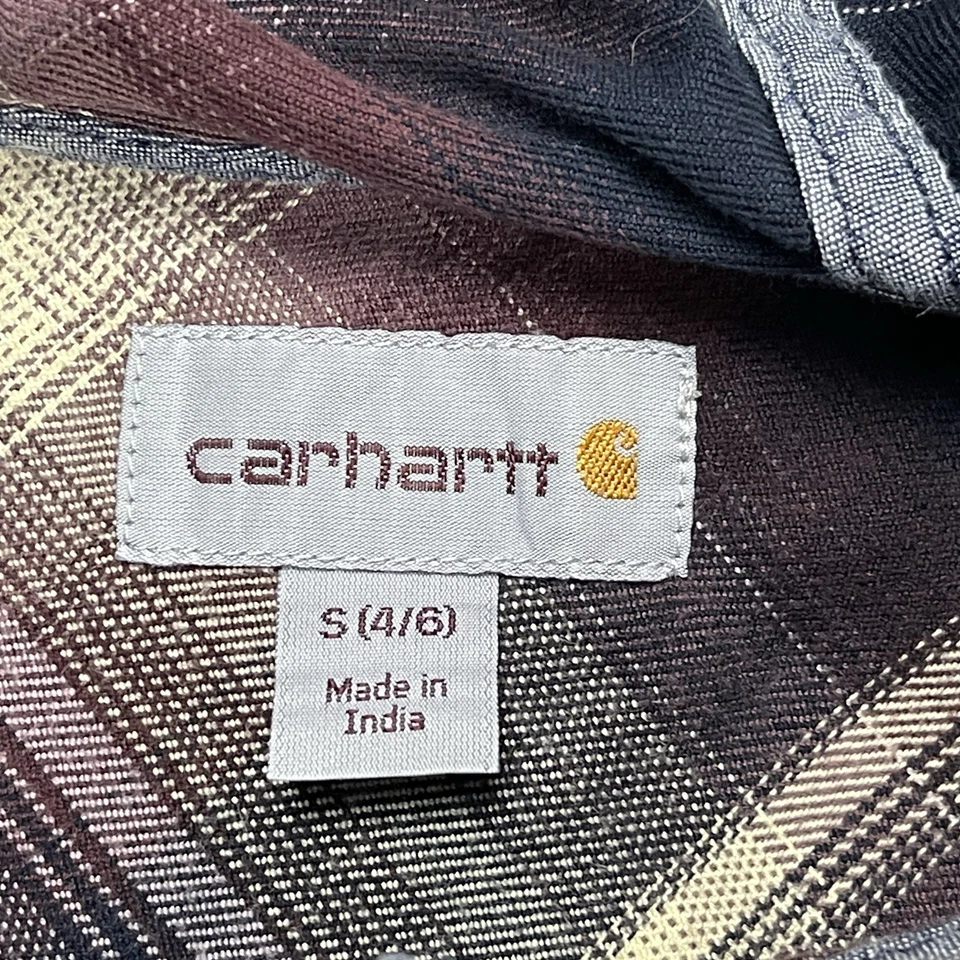 Carhartt Women's Small Plaid Flannel Hoodie Shirt Jacket Maroon Navy - Image 4 of 4