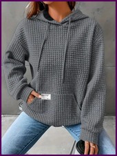 Women's autumn and winter waffle hoodie, women's casual sports loose sweatshirt