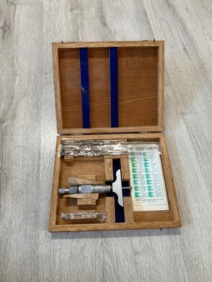 Vintage Fowler NSK 0-4 inch Depth Micrometer Set in Original Wooden box