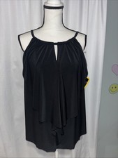 Miraclesuit Ruffle Keyhole Tankini Top Size 16W NWT Black Underwire