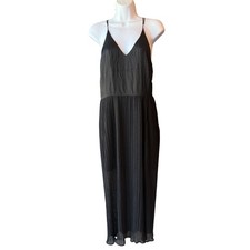 Sandro Paris Black Pleated Midi Slip Dress Women's Size 1 Small Cocktail
