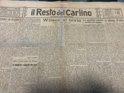 Il Resto del Carlino Vintage Daily March 16, 1919 Bologna Wilson 4 Pages