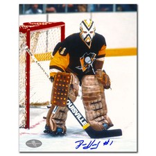 Denis Herron Pittsburgh Penguins ACTION Autographed 8x10