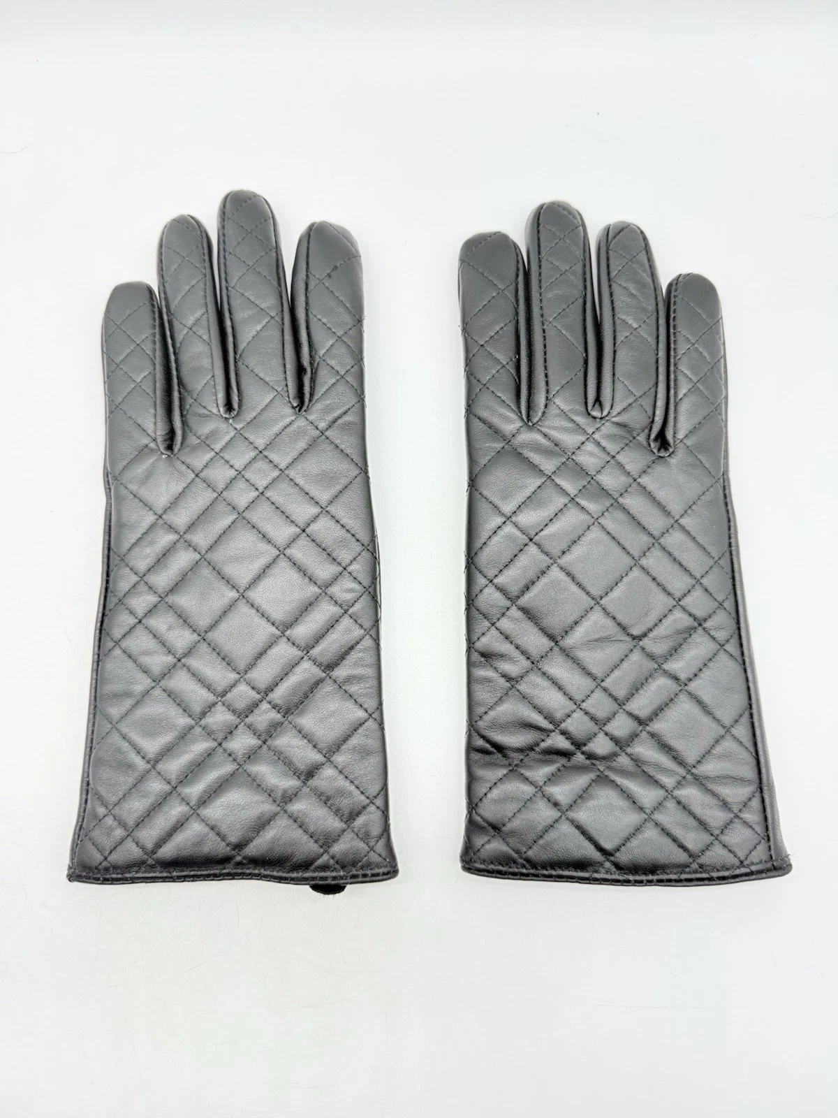 Royal Class Women's Black Goat Leather Gloves Quilted Polyester Lined Size Large