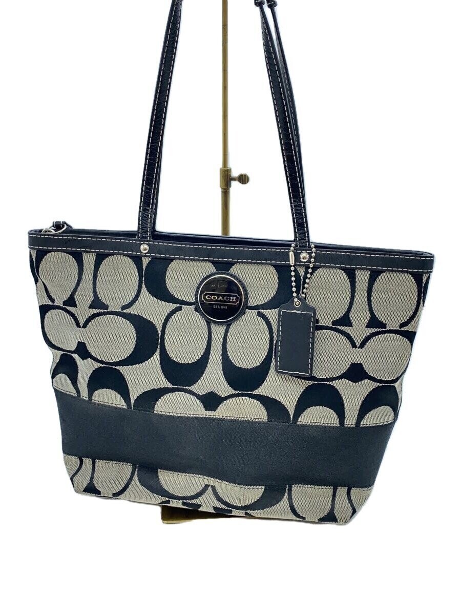 COACH Signature Canvas Black Tote Bag with All-Over Pattern