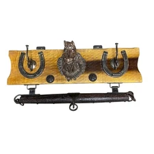 OOAK Handmade Western Cast Iron Horse Horseshoe Hanging Tack Rack Rustic