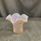 Fenton peach hobnail ruffled vase, 4 inches