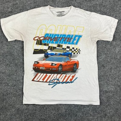 Corvette Ultimate Speed Graphic Tee Men's M White Retro Racing Cars Shirt