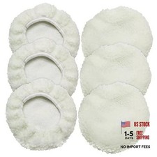6 PCS Car Polishing Bonnet Buffing Pad, White, 9-10 Inch White (Lamb Fleece)