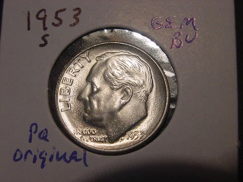 1953-S ROOSEVELT DIME GEM BU NICE ORIGINAL COIN FREE SHIPPING