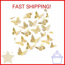 SAOROPEB 3D Butterfly Wall Decor - 48 Pcs, 4 Styles, 3 Sizes, Gold Butterfly Dec