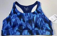 Xersion Womens Size XL Sports Bra Medium Support Adjustable Back Blue and Black