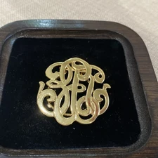 Vintage Fur Clip Gold Tone Monogram Jewelry Costume Accessory