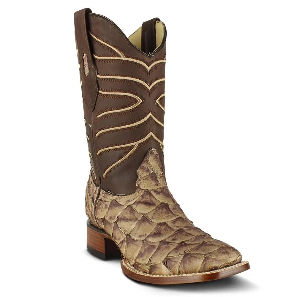 Los Altos Genuine Pirarucu Fish Brown Square Toe Western Boot (USA Mens Size 11)
